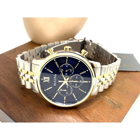 Bulova Men's Watch 98A274 Quartz Chronograph Blue Dial Two Tone Stainless Steel - Picture 8 of 14